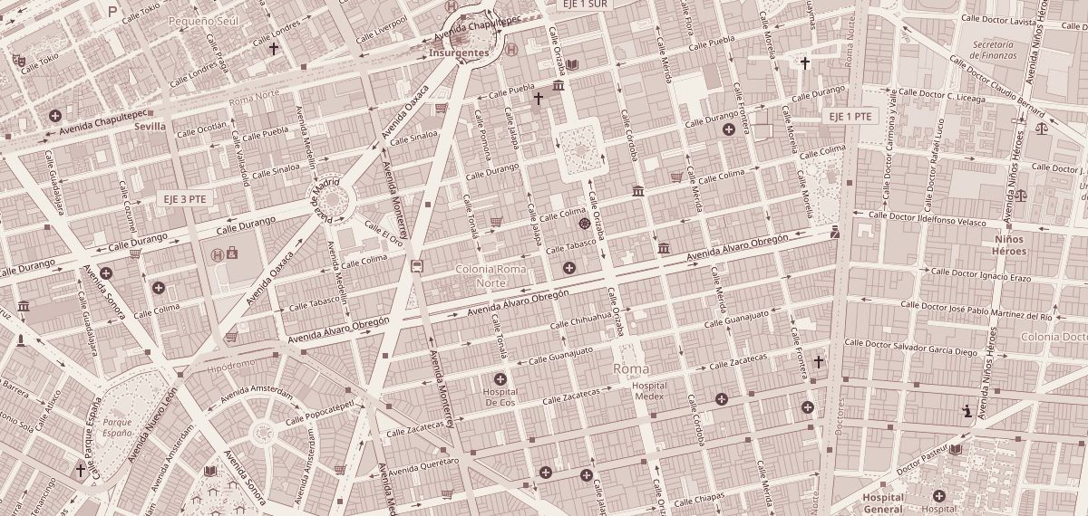 Street map around the Mexico City office